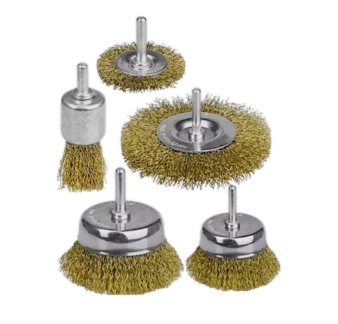 Купить оптом Набор щеток с волнистой проволокой 5шт, 25/38/ 50/ 65/ 75мм, латунированные, "MAXIMUM" MX 03163 Набор щеток с волнистой проволокой 5шт, 25/38/ 50/ 65/ 75мм, латунированные, "MAXIMUM" MX 03163 оптом